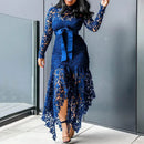 the LAUREN - Vintage Party Sexy Black Lace Long Dress Plus Size Mesh Hollow Bodycon