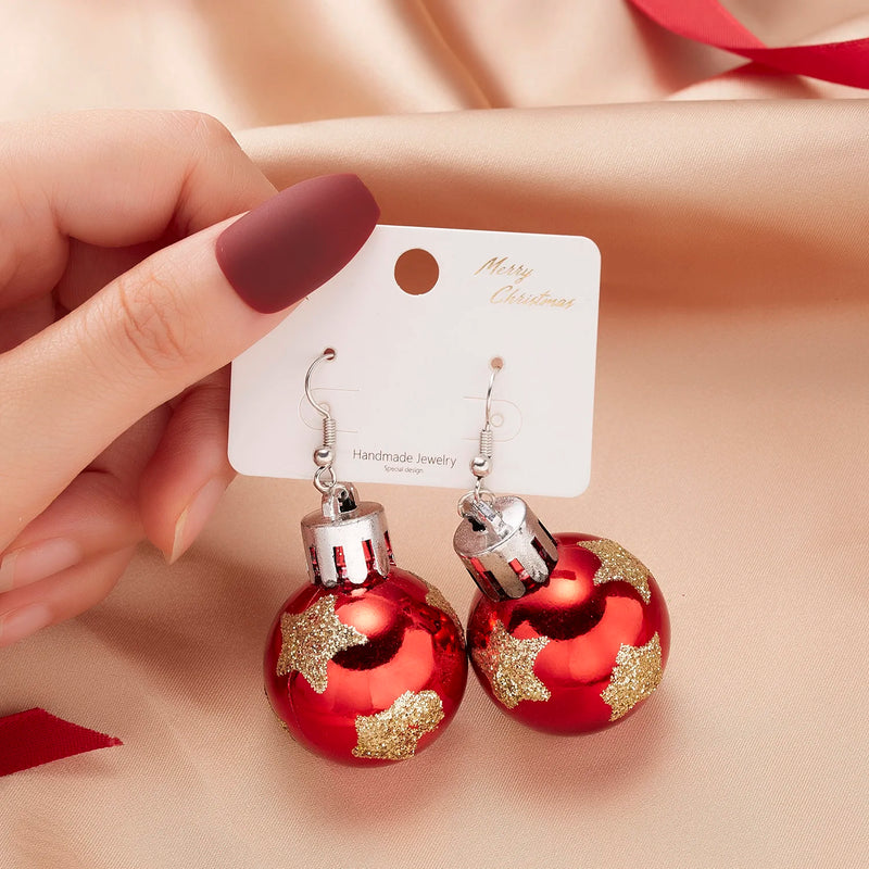 the ORNAMENTS - Christmas Sequins Round Ball Drop Earrings Shiny Snowflakes Stars Resin Earring Celebrate Festival New Year Jewelry