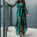 the LAUREN - Vintage Party Sexy Black Lace Long Dress Plus Size Mesh Hollow Bodycon