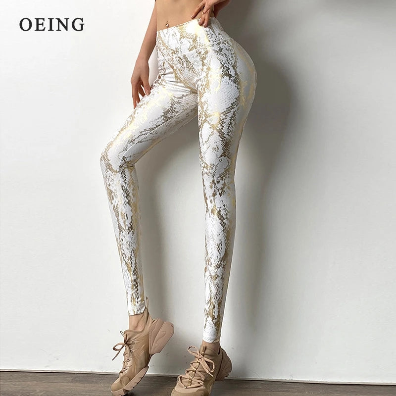 the SNAKEBITE LEGGINGS - Snake Print Glitter Elastic Women Leggings Tights Bubble Butt Lift Sexy High Waist Yoga Pants Fitness Push Up Gym Sports Pants