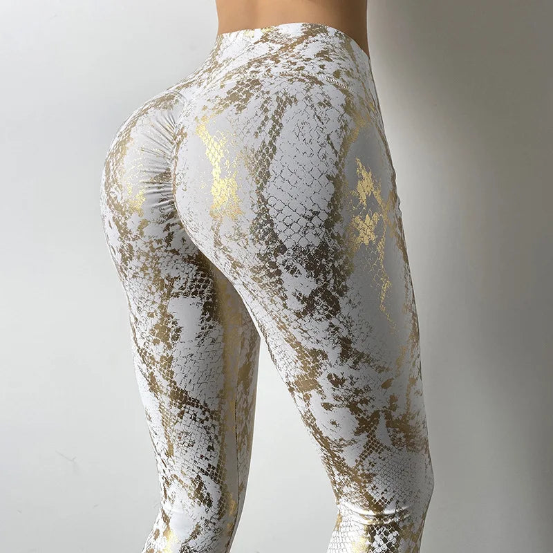 the SNAKEBITE LEGGINGS - Snake Print Glitter Elastic Women Leggings Tights Bubble Butt Lift Sexy High Waist Yoga Pants Fitness Push Up Gym Sports Pants