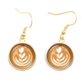 the CAPPUCCINO CHRISTMAS - Coffee Latte Carving Love Heart Art Drop Earrings Chocolate Printing Flower Four Leaf Clover Charm Jewelry For Women Girls Gift