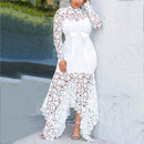 the LAUREN - Vintage Party Sexy Black Lace Long Dress Plus Size Mesh Hollow Bodycon