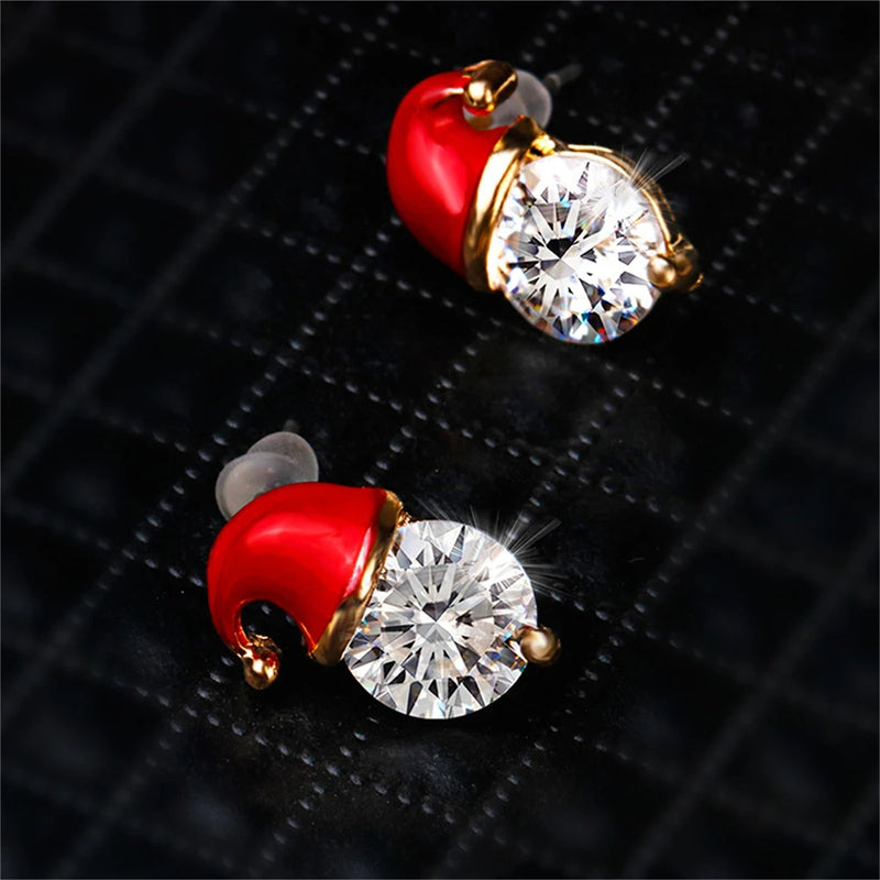 the RHINESTONE COLLECTION - Christmas Stud Earrings Trend New in Year Jewelry Gift Christmas Santa Claus Hat Reindeer Piercing Earrings