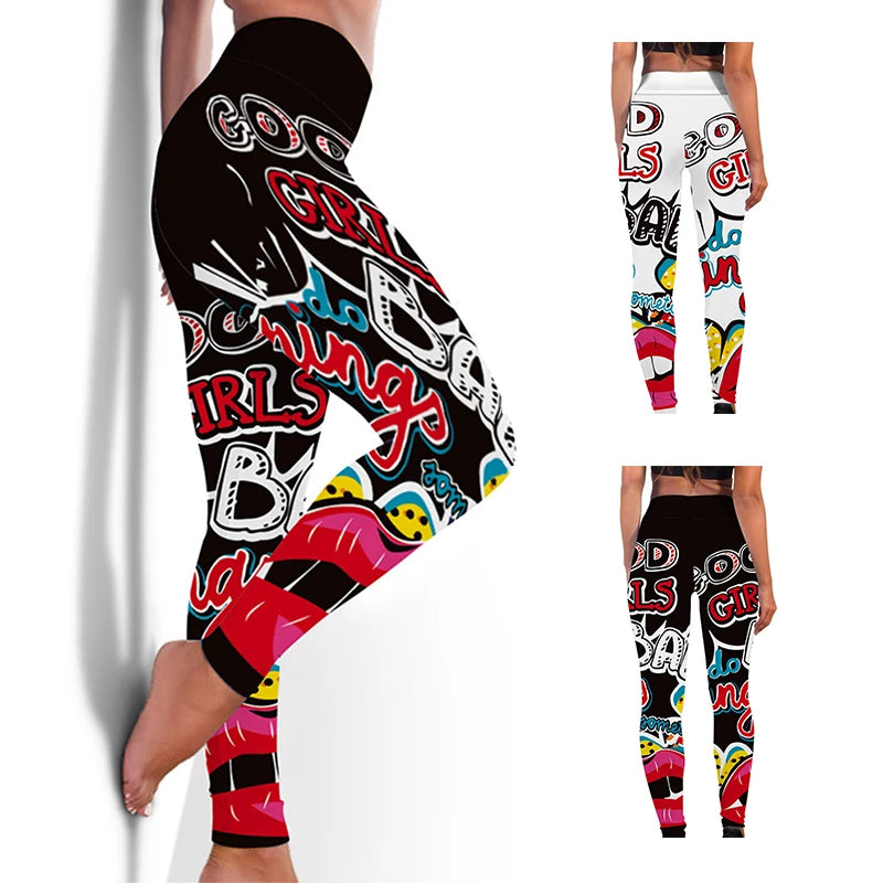 the BAD GIRL LEGGINGS - Spandex Sexy High Waist Elastic Leggings Women Quick Dry Print Fitness Leggings Sport Pants Sexy Breathable Pants