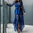 the LAUREN - Vintage Party Sexy Black Lace Long Dress Plus Size Mesh Hollow Bodycon