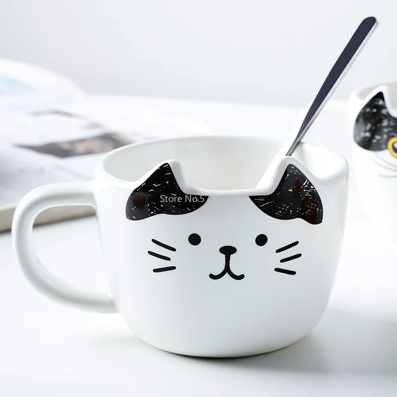 Cute Cat Ceramics Coffee Mug Set Handgrip Animal Mugs with Tray Creative Drinkware Coffee Tea Cups Novelty Milk Cup Breakfast