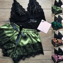 the SILKY SLUMBER - 2Pcs Sexy Women See-through Lace Tube Top Bra Satin Short Pants Pajamas Set Christmas Gift