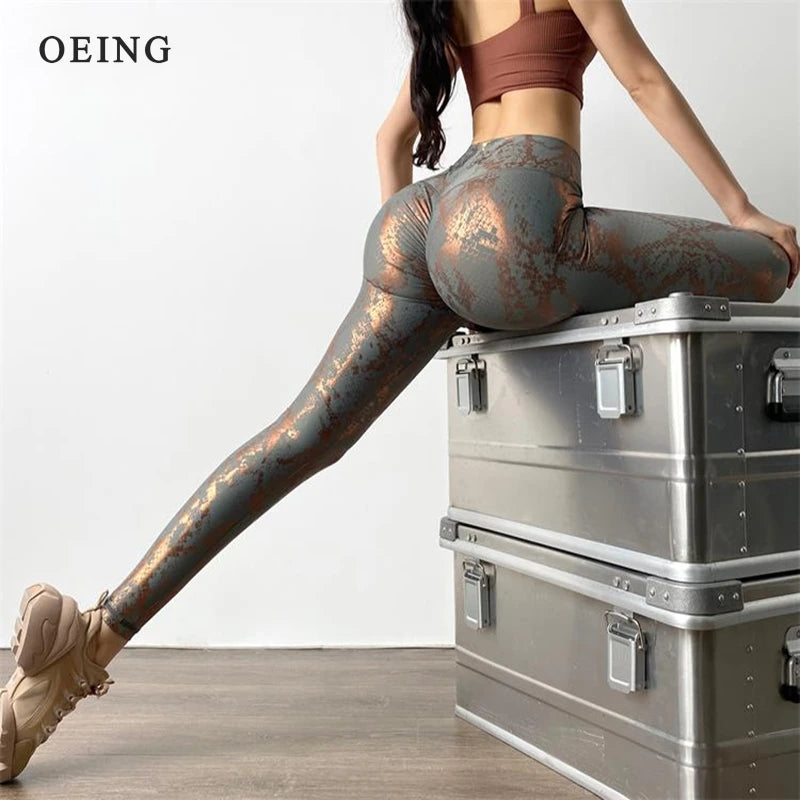 the SNAKEBITE LEGGINGS - Snake Print Glitter Elastic Women Leggings Tights Bubble Butt Lift Sexy High Waist Yoga Pants Fitness Push Up Gym Sports Pants