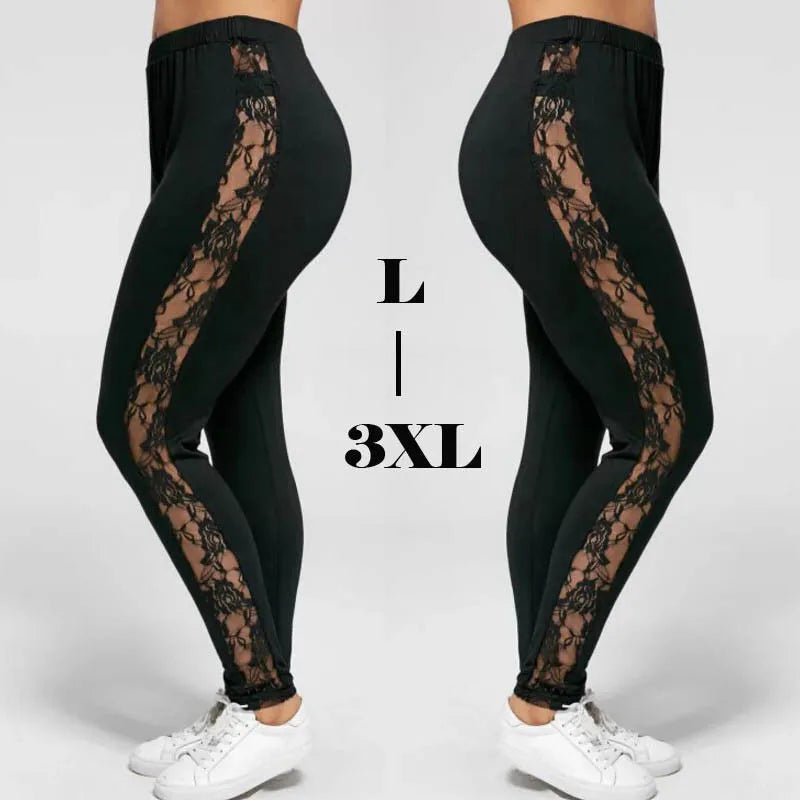 the LACY LEGGINGS - Plus Size Lace High Waist Fitness Leggings Women Yoga Pants Gym Workout Sports Trousers