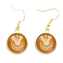 the CAPPUCCINO CHRISTMAS - Coffee Latte Carving Love Heart Art Drop Earrings Chocolate Printing Flower Four Leaf Clover Charm Jewelry For Women Girls Gift