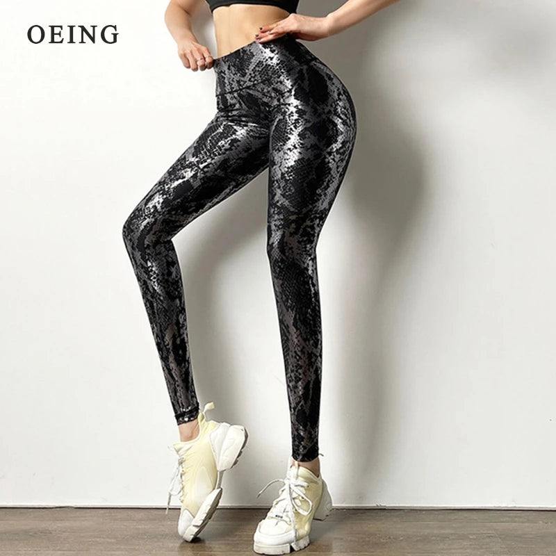 the SNAKEBITE LEGGINGS - Snake Print Glitter Elastic Women Leggings Tights Bubble Butt Lift Sexy High Waist Yoga Pants Fitness Push Up Gym Sports Pants