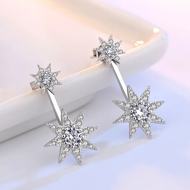 the NORTHSTAR - Silver Fashion Crystal Star Ladies Stud Earrings Jewelry Female Christmas Gift