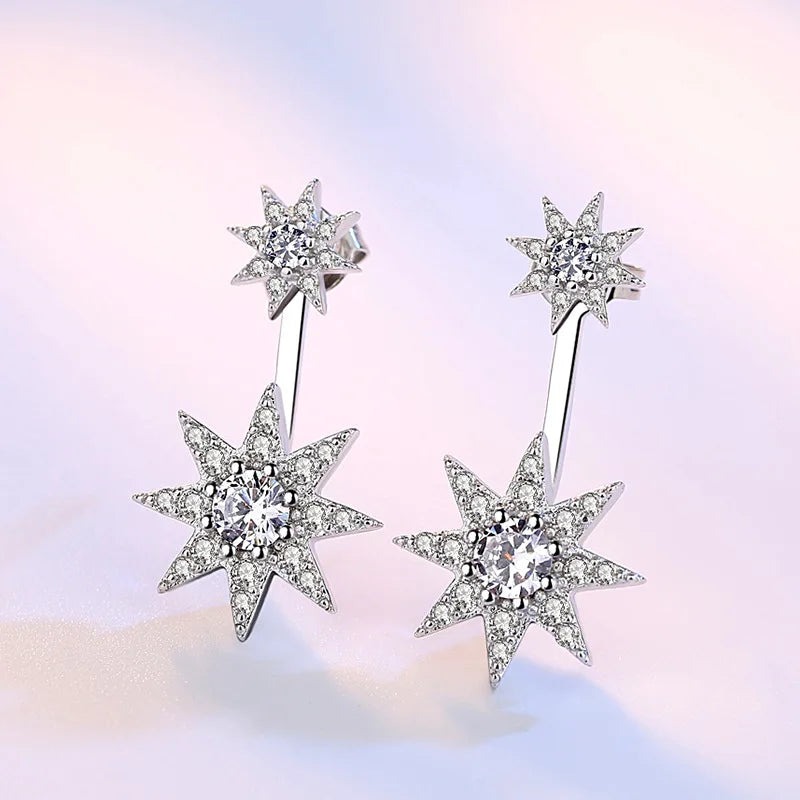 the NORTHSTAR - Silver Fashion Crystal Star Ladies Stud Earrings Jewelry Female Christmas Gift