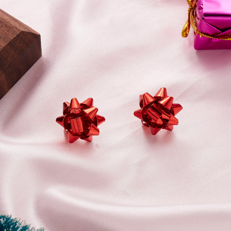 the GIFT BOW - Handmade Christmas Stud Earrings Red Green Xmas Color Ribbons Earrings Merry Christmas New Year Party Jewelry Gift