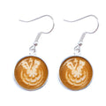 the CAPPUCCINO CHRISTMAS - Coffee Latte Carving Love Heart Art Drop Earrings Chocolate Printing Flower Four Leaf Clover Charm Jewelry For Women Girls Gift