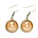 the CAPPUCCINO CHRISTMAS - Coffee Latte Carving Love Heart Art Drop Earrings Chocolate Printing Flower Four Leaf Clover Charm Jewelry For Women Girls Gift