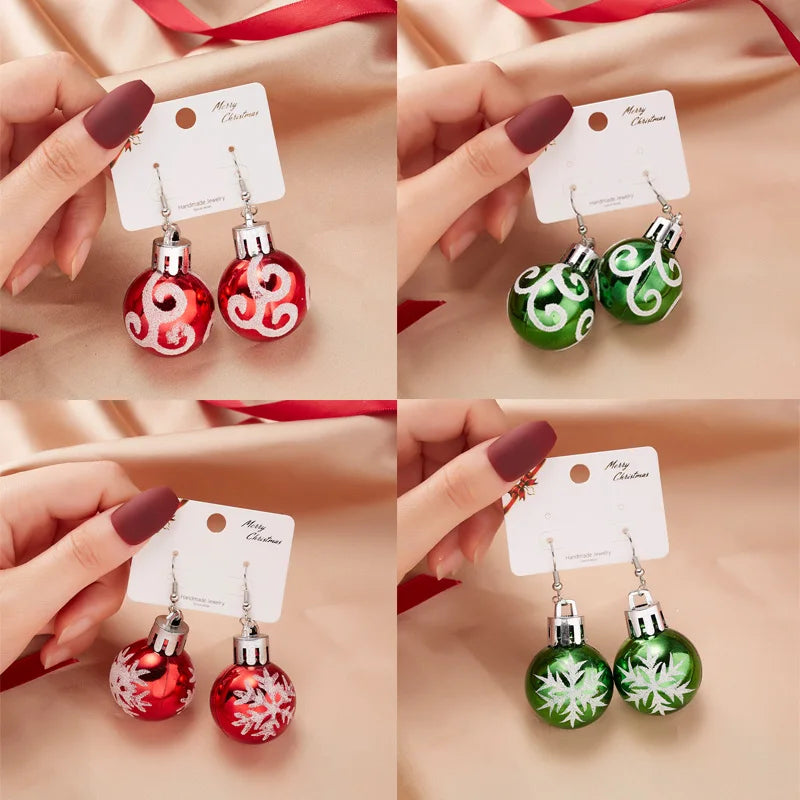 the ORNAMENTS - Christmas Sequins Round Ball Drop Earrings Shiny Snowflakes Stars Resin Earring Celebrate Festival New Year Jewelry