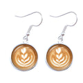 the CAPPUCCINO CHRISTMAS - Coffee Latte Carving Love Heart Art Drop Earrings Chocolate Printing Flower Four Leaf Clover Charm Jewelry For Women Girls Gift