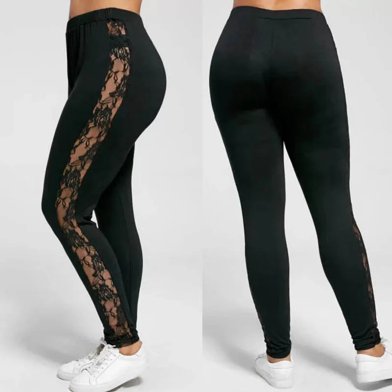 the LACY LEGGINGS - Plus Size Lace High Waist Fitness Leggings Women Yoga Pants Gym Workout Sports Trousers