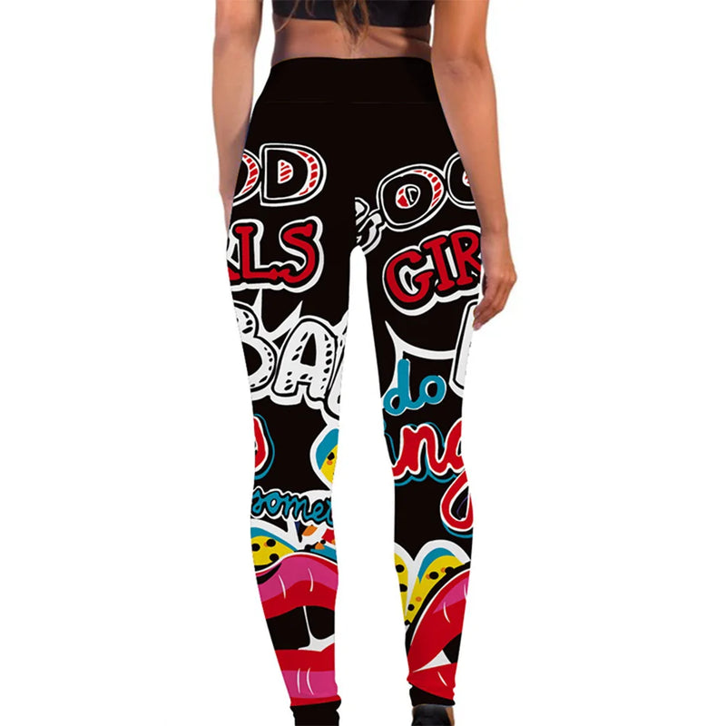 the BAD GIRL LEGGINGS - Spandex Sexy High Waist Elastic Leggings Women Quick Dry Print Fitness Leggings Sport Pants Sexy Breathable Pants