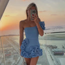 the SPICY SENORITA - Summer Fashion New Elegant Party Evening Dress for Women, Flower Sleeveless Off-Shoulder Sexy Pleated Rose Dress
