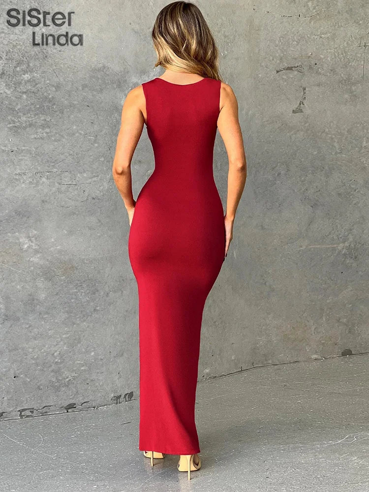 the MELONIA - Sexy Camisole Low Cut Sleeveless Ankle Long Dress