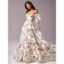 the BRIDGERTON - Spring/Summer Women's Off Shoulder Floral Long Dress, Fashion Long Dress European and American Women's Wear