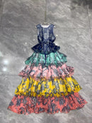 the PRETTY PASTEL - Spring/Summer Women's Sleeveless Tie-Waist Ruffle Tiered Midi Dress with Contrasting Details Party Vacation Dress