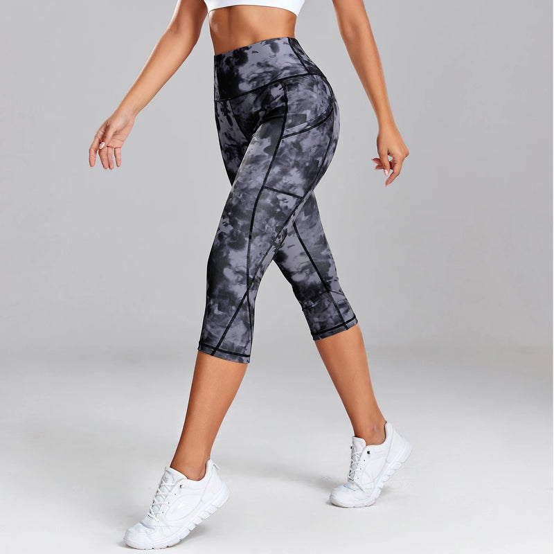 the CAPRI LEGGINGS - Leopard Yoga Pants Capris Cropped Leggings with Pocket Gym Sport Pants Camo Jogging Tights Female Fitness Clothes