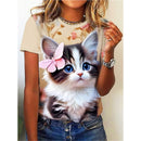 the CUTESY CAT - Cute Animal 3D Printed Short Sleeves Summer Oversized O-Neck T-Shirts for Women