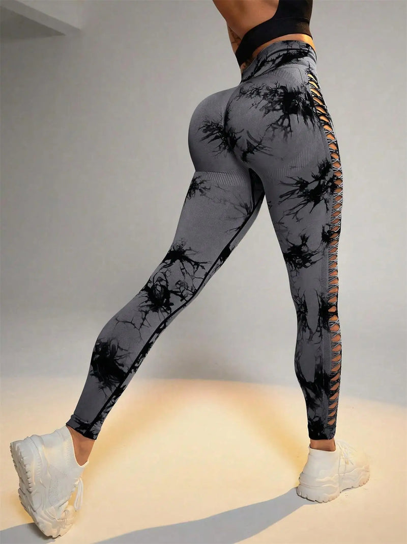 the TIE-DYED LEGGINGS - Tie-Dye Seamless Leggings High Waist Yoga Pants Scrunch Butt Lifting Elastic Tights