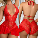 the BACKDOOR - Sexy Lingerie Lace See Through Teddy Bodysuit Fantasy Nightwear Open Crotch Babydoll Underwear