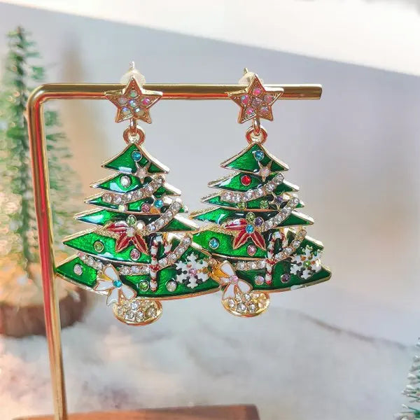 the CHRISTMAS TREE COLLECTION - Sweet Pink Christmas Tree Earrings Luxury Sparkling Zircon Dangle Earrings Xmas Holiday Party Jewelry