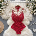 the SECRET SANTA - Christmas Red Top Sexy Patchwork Bodysuit Cosplay Erotic Lingerie Winter Strap Pajamas Nightwear