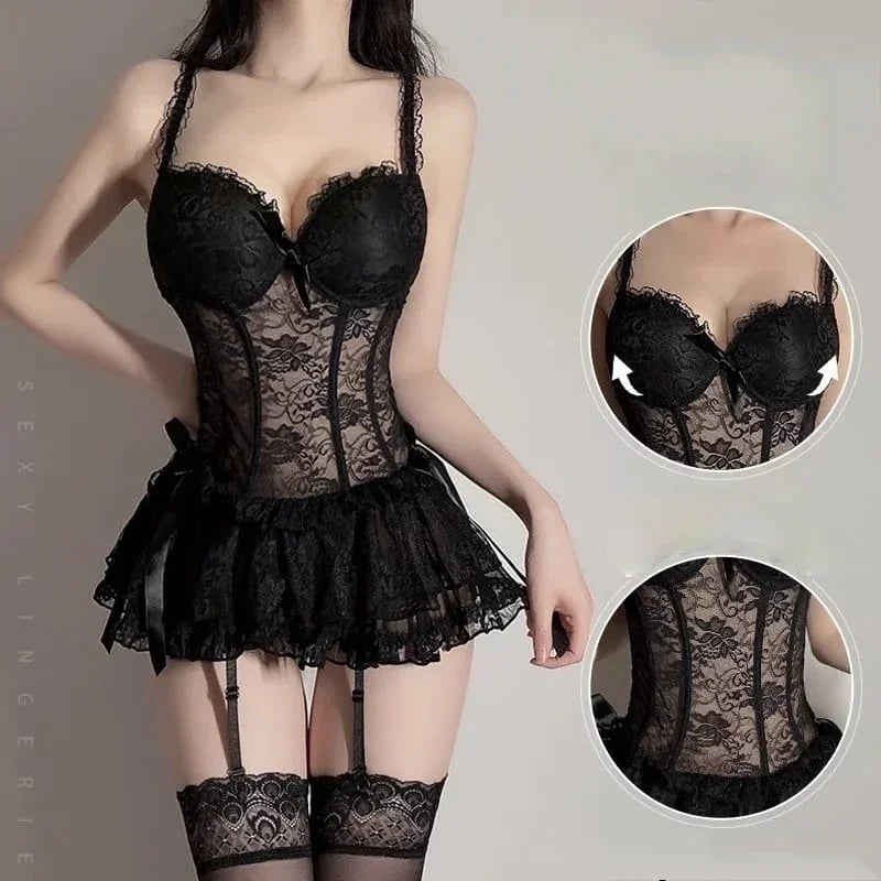 the LOVE SLAVE - Sexy Lingerie Women Cosplay Maid Dress Servant Lolita Uniform Exotic Apparel Lace Dress Babydoll Erotic Costume Role Play