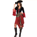the PIRATE CAPTAIN - Red Pirate Costume Pirate Captain Adult Steampunk Dress Halloween Masquerade Pirate Dress with Hat Belt