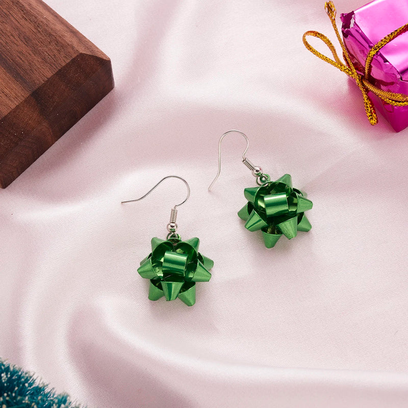 the GIFT BOW - Handmade Christmas Stud Earrings Red Green Xmas Color Ribbons Earrings Merry Christmas New Year Party Jewelry Gift