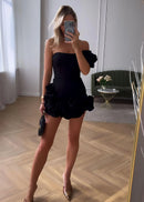 the SPICY SENORITA - Summer Fashion New Elegant Party Evening Dress for Women, Flower Sleeveless Off-Shoulder Sexy Pleated Rose Dress