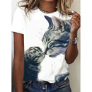 the CAT NO - Funny Cat Cute Pet Pattern Animal 3D Printed Fashion Short Sleeves O-Neck T-Shirts for Women