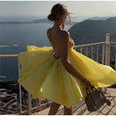 the BEACH BARBIE - Beach Backless Short Puffy Sling Dress, Women Sexy Lace Up Sleeveless A-Line Dresses, Summer Lady Vacation Seaside Solid Dress