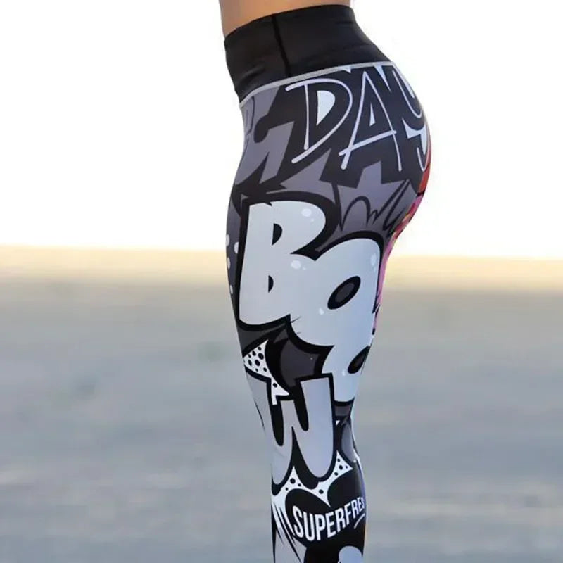 the COMIC STRIP LEGGINGS - Digital Printing Workout High Waist Push Up Leggings