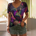 the ANGELIC CAT - 3D Cat Print Short Sleeve V-Neck Fashion Casual T-Shirts for Woman