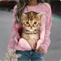 the CAT MOM - 3D Print Casual Long Sleeve Oversized Loose T-Shirts for Women