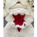 the SECRET SANTA - Christmas Red Top Sexy Patchwork Bodysuit Cosplay Erotic Lingerie Winter Strap Pajamas Nightwear