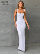 the MELONIA - Sexy Camisole Low Cut Sleeveless Ankle Long Dress