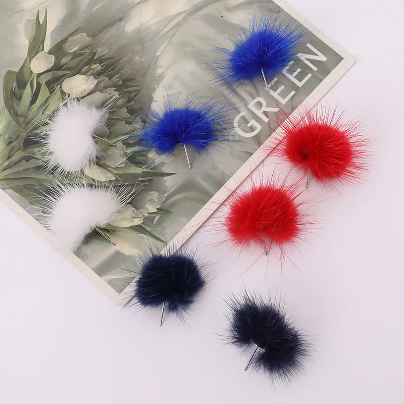 the FURBALL COLLECTION - Genuine Mink Fur Ball Fur Pom Pom Stud Earrings SoftJewelry Cute Christmas Gift