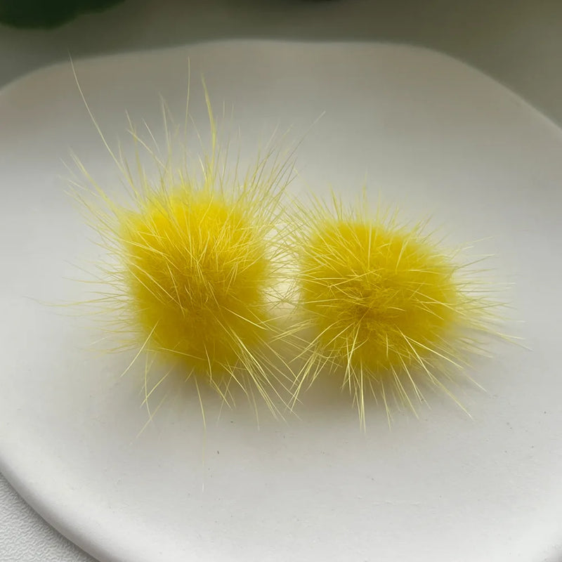 the FURBALL COLLECTION - Genuine Mink Fur Ball Fur Pom Pom Stud Earrings SoftJewelry Cute Christmas Gift