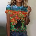 the PAINTED CAT - Flower Cat 3D Print Casual Fashion Short Sleeve O-Neck T-Shirts for Women