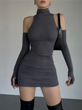 the HANNAH - Sexy High Neck Oversleeve Pleated Bodycon Mini Dress